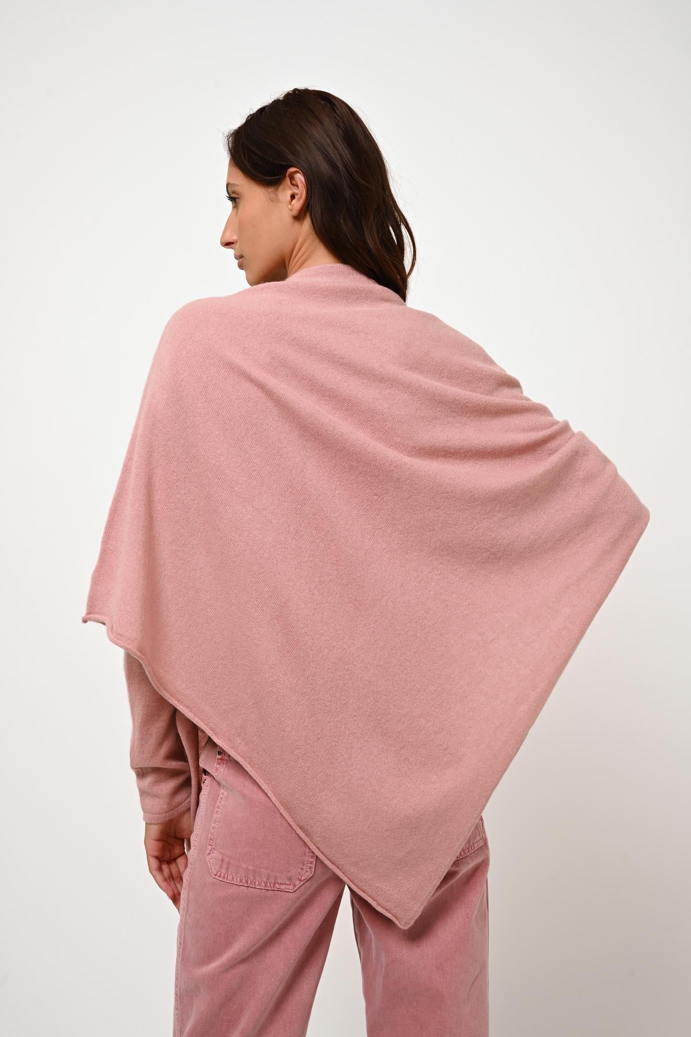 CARRA poncho bois de rose 100% cachemire