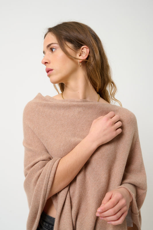 CARRA poncho camel chiné 100% cachemire