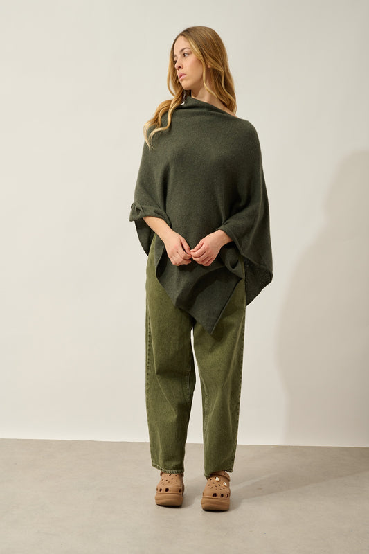 CARRA poncho kaki chiné 100% cachemire