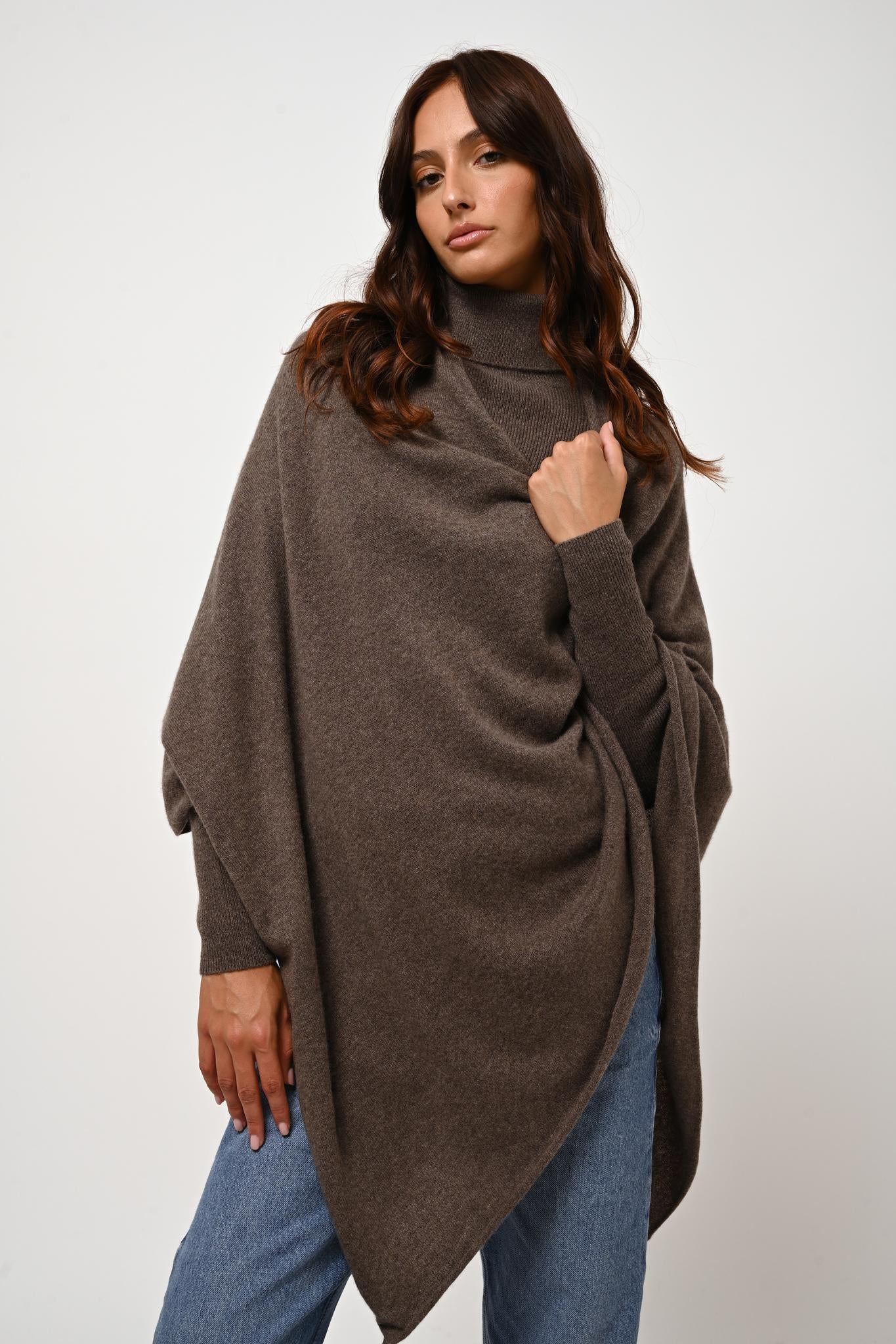 CARRA taupe mottled poncho 100% cashmere - Authentic Cashmere