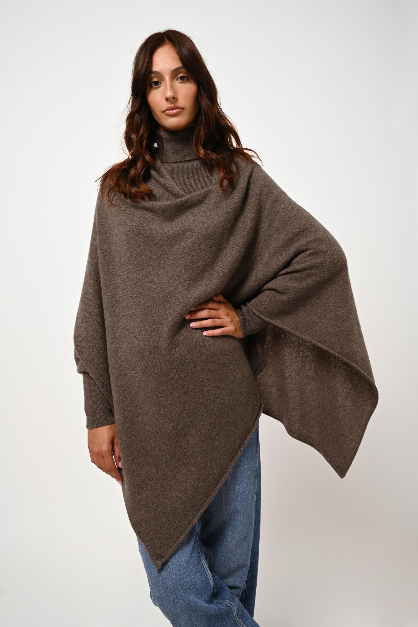 CARRA poncho taupe chiné 100% cachemire