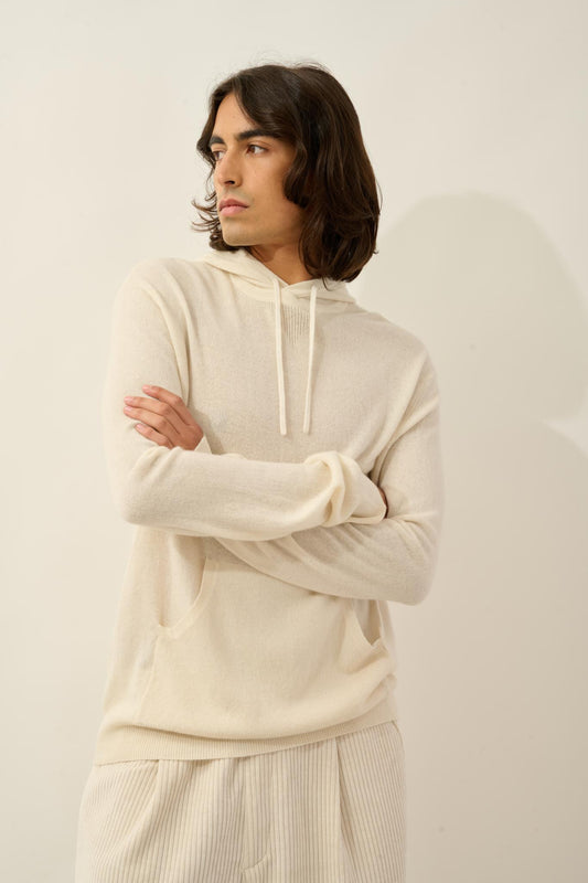 CASPER hooded sweater kangaroo pocket ivory 100% cashmere