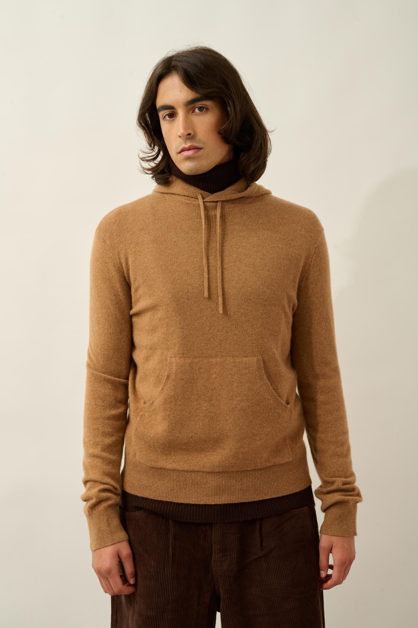 CASPER hooded sweater kangaroo pocket hazelnut 100% cashmere