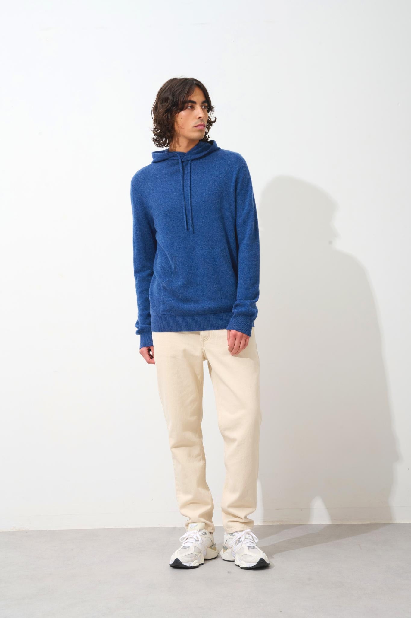 CASPER hooded sweater kangaroo pocket ocean mottled 100% cashmere