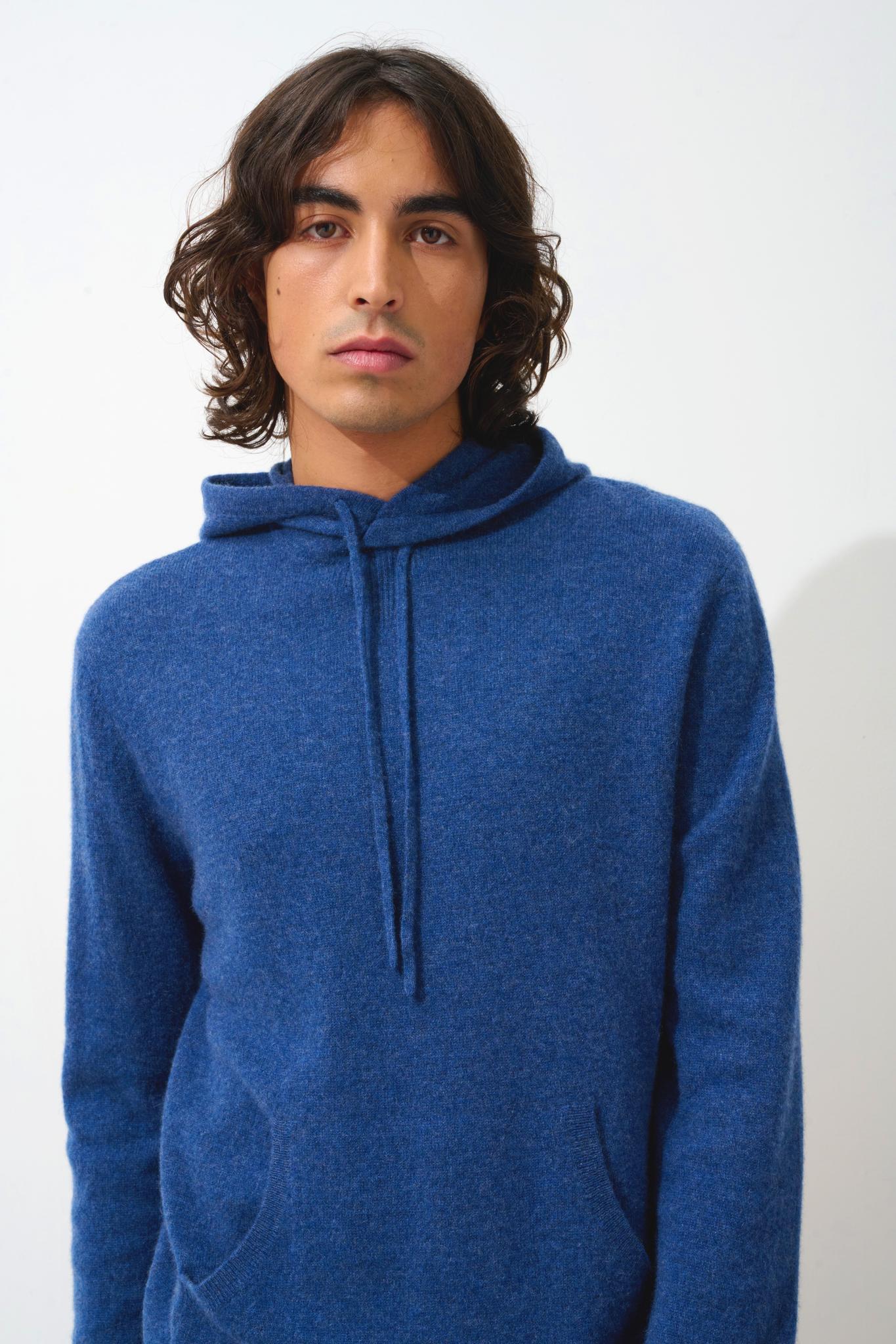 CASPER hooded sweater kangaroo pocket ocean mottled 100% cashmere