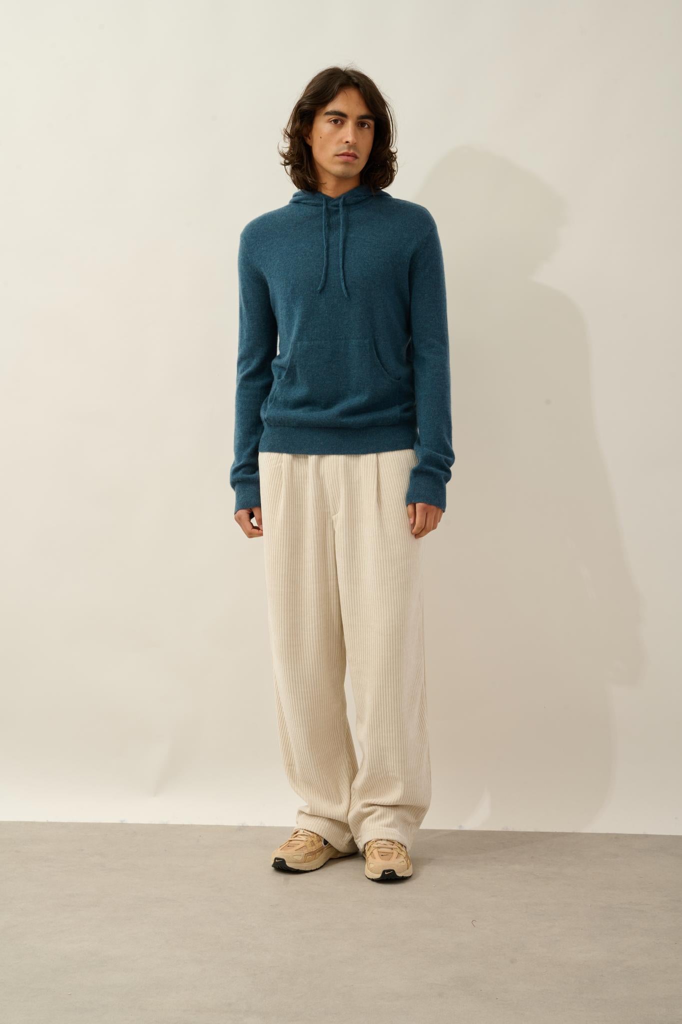 CASPER pull capuche poche kangourou vert canard chiné 100% cachemire