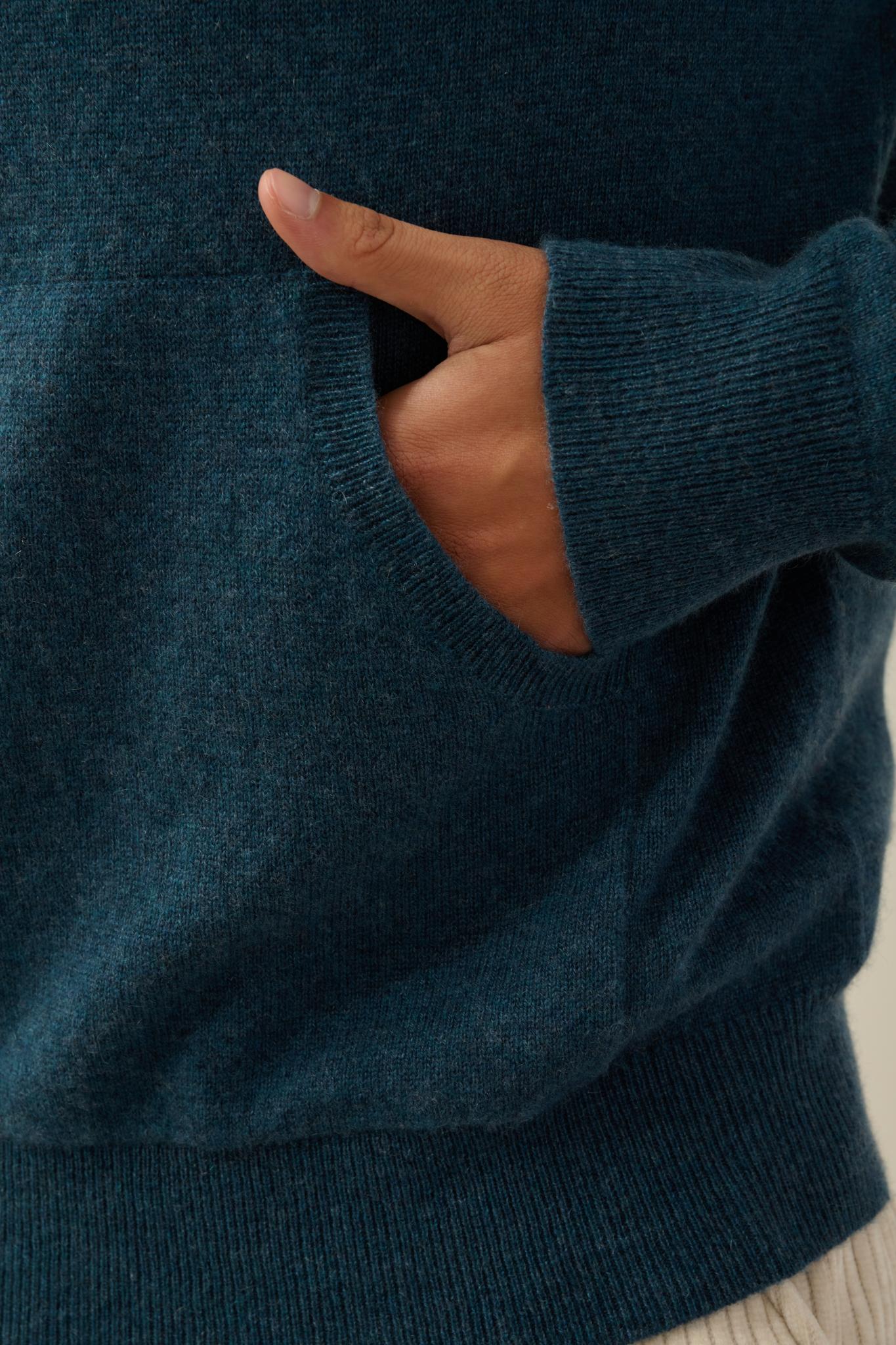 CASPER pull capuche poche kangourou vert canard chiné 100% cachemire