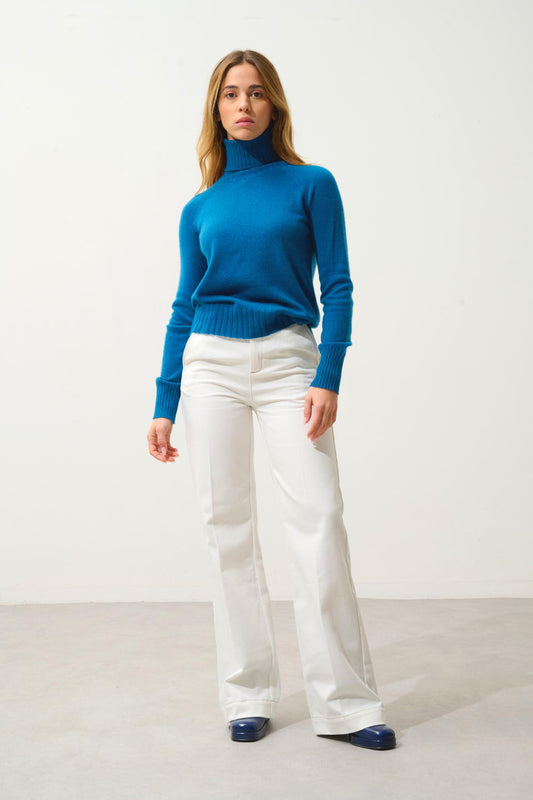 CASSY pull col roulé paon 100% cachemire