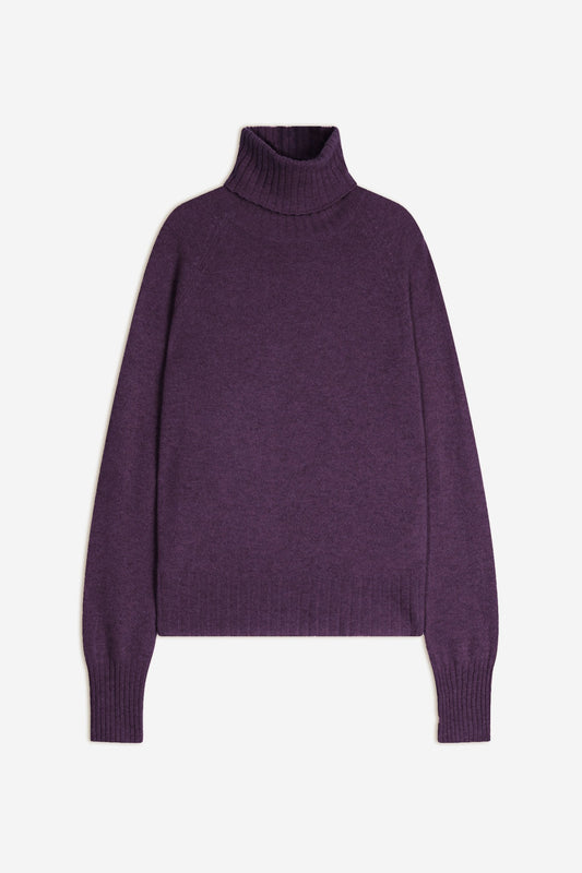 cassy pull col roulé violet chiné 100% cachemire