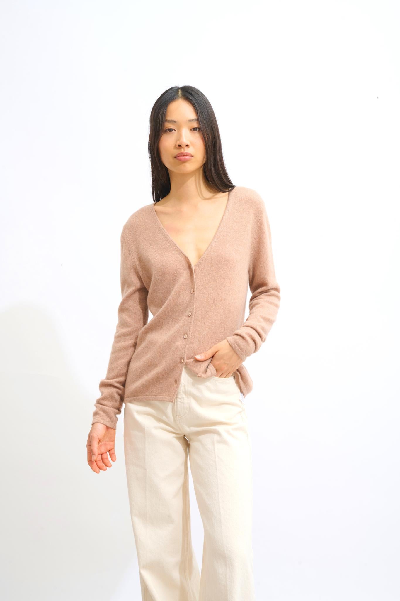 CHALAIS camel v-neck cardigan 100% cashmere