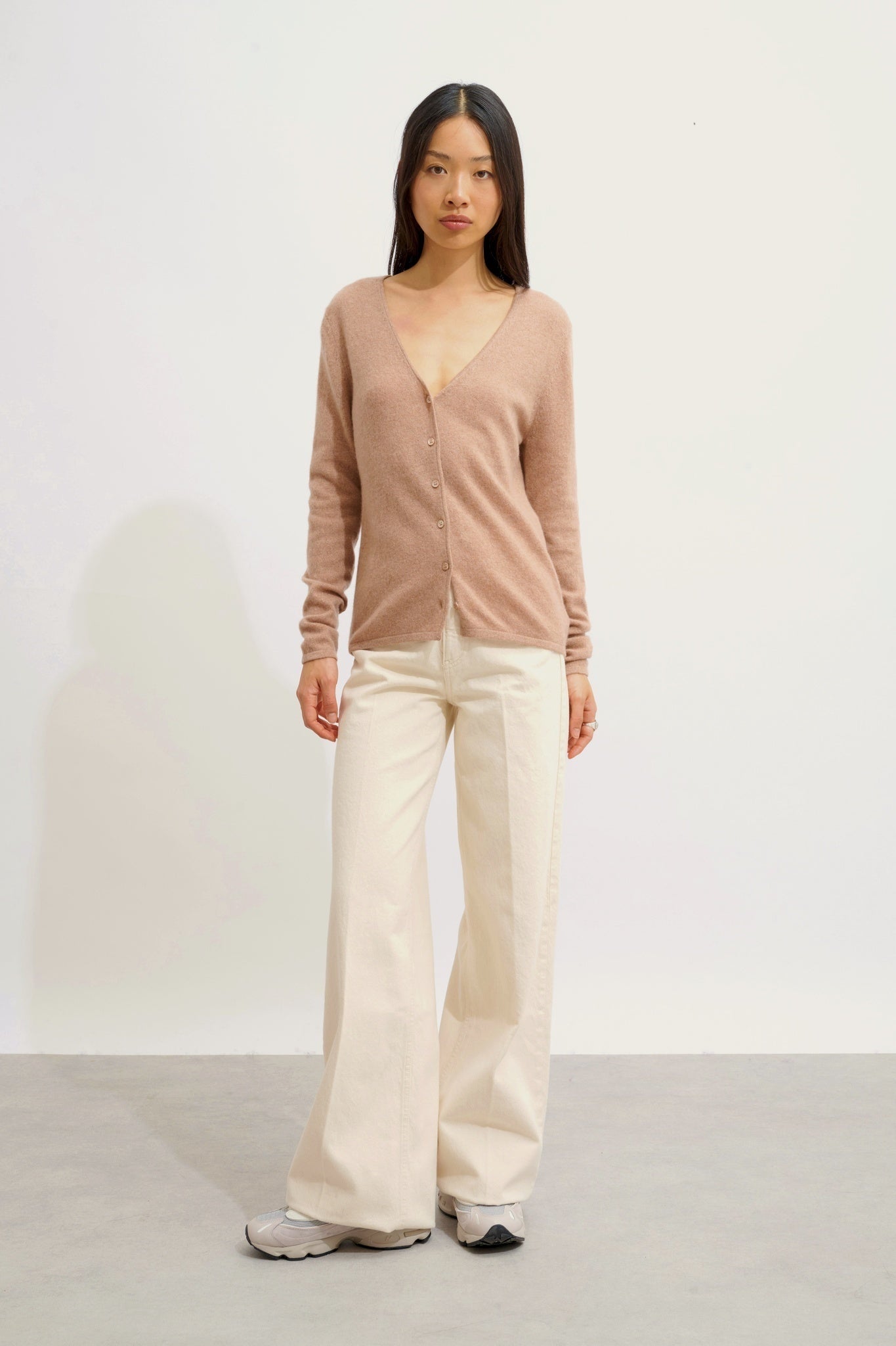 CHALAIS cardigan col v camel chiné 100% cachemire