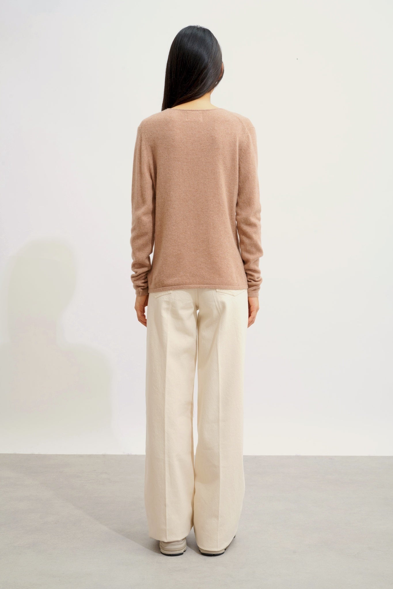 CHALAIS cardigan col v camel chiné 100% cachemire