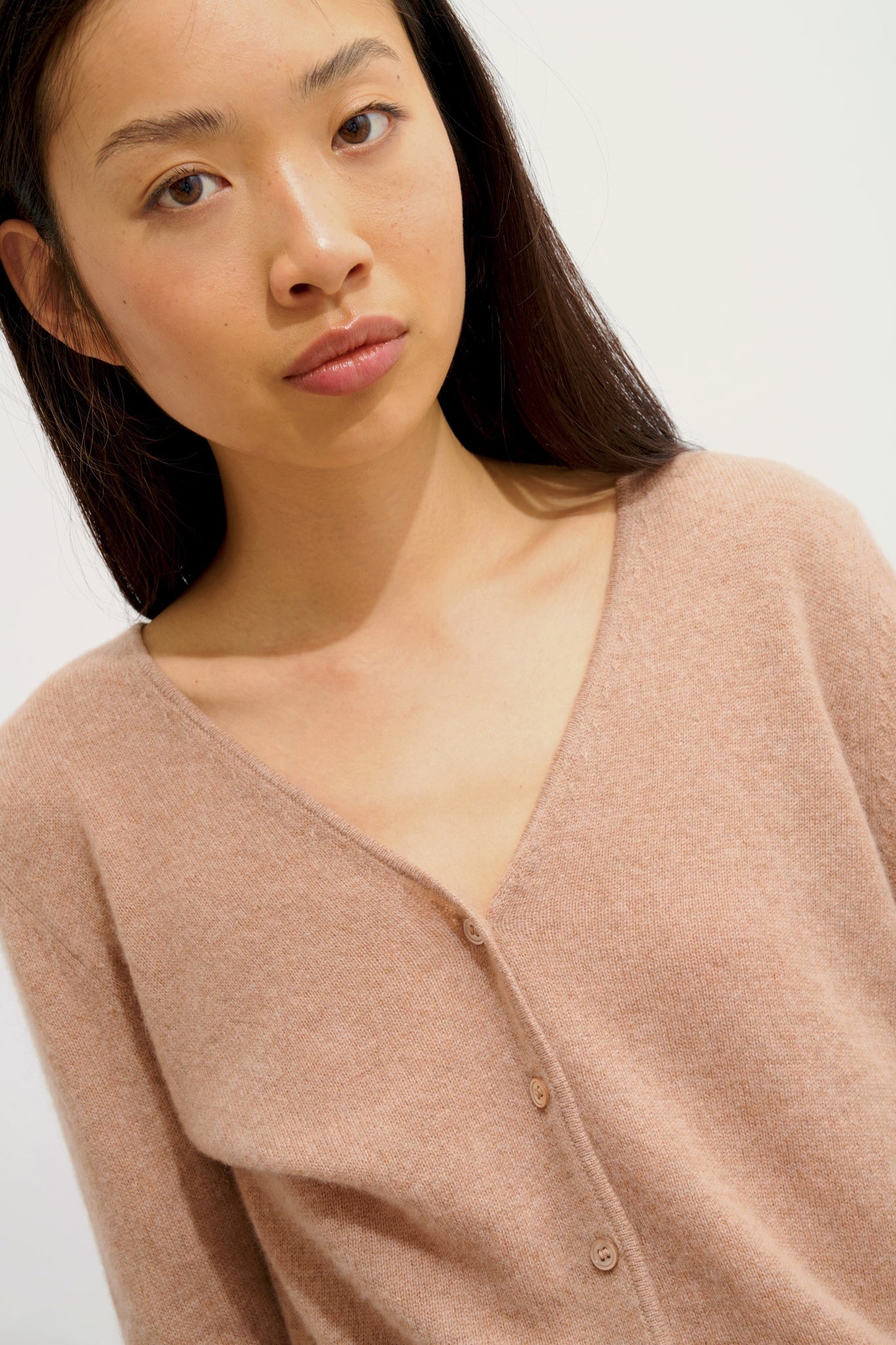 CHALAIS cardigan col v camel chiné 100% cachemire