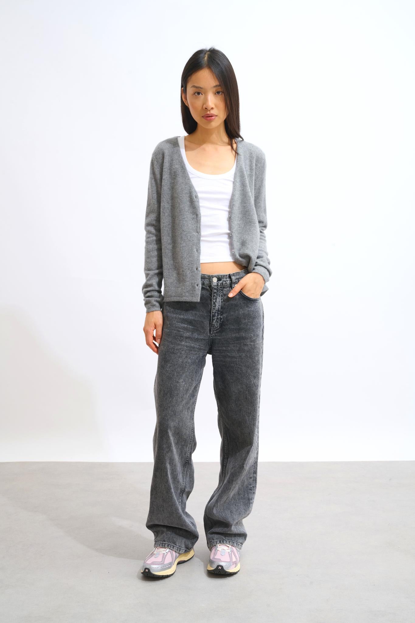 CHALAIS cardigan v-neck flannel mottled 100% cashmere