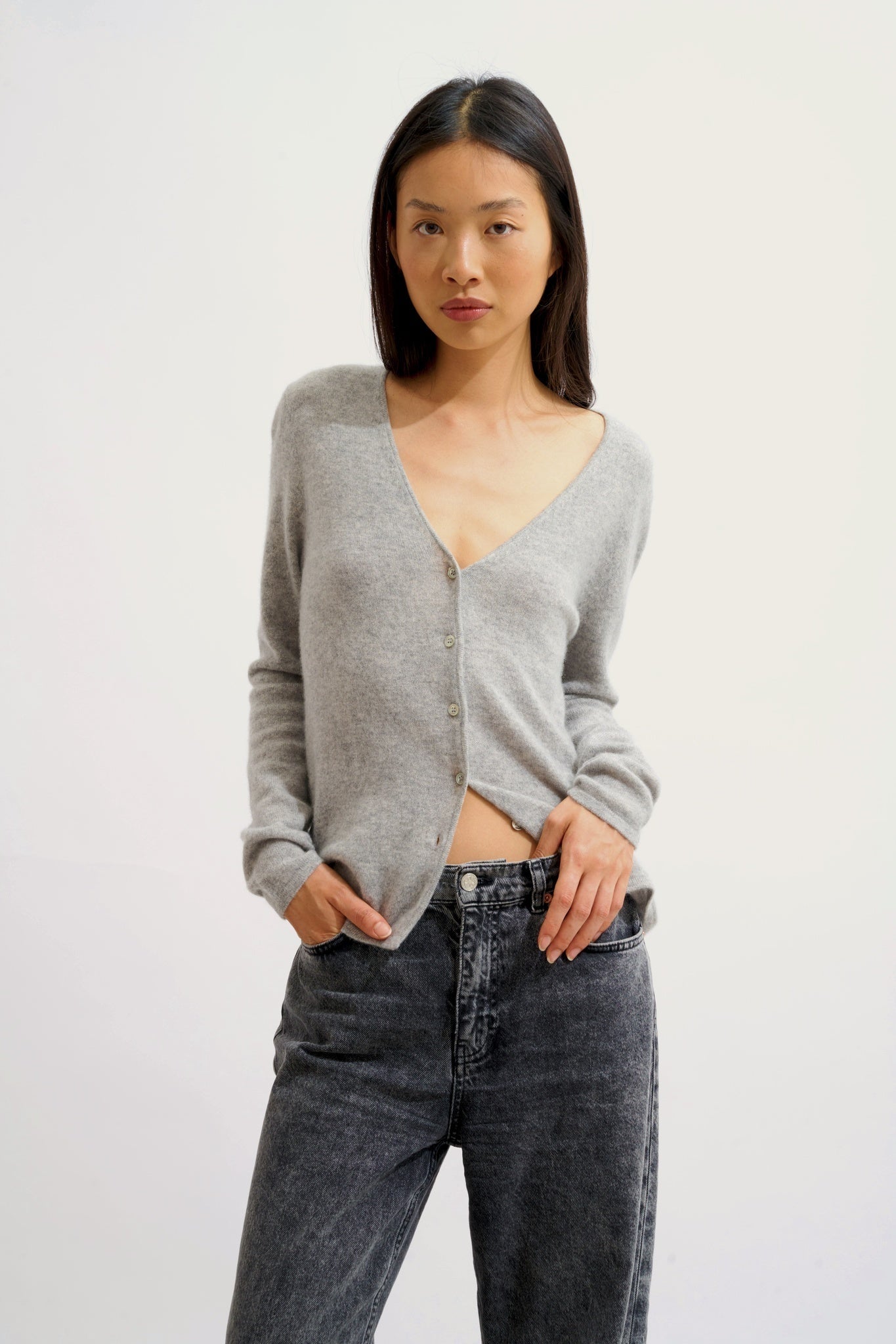 CHALAIS cardigan col v nuage chiné 100% cachemire