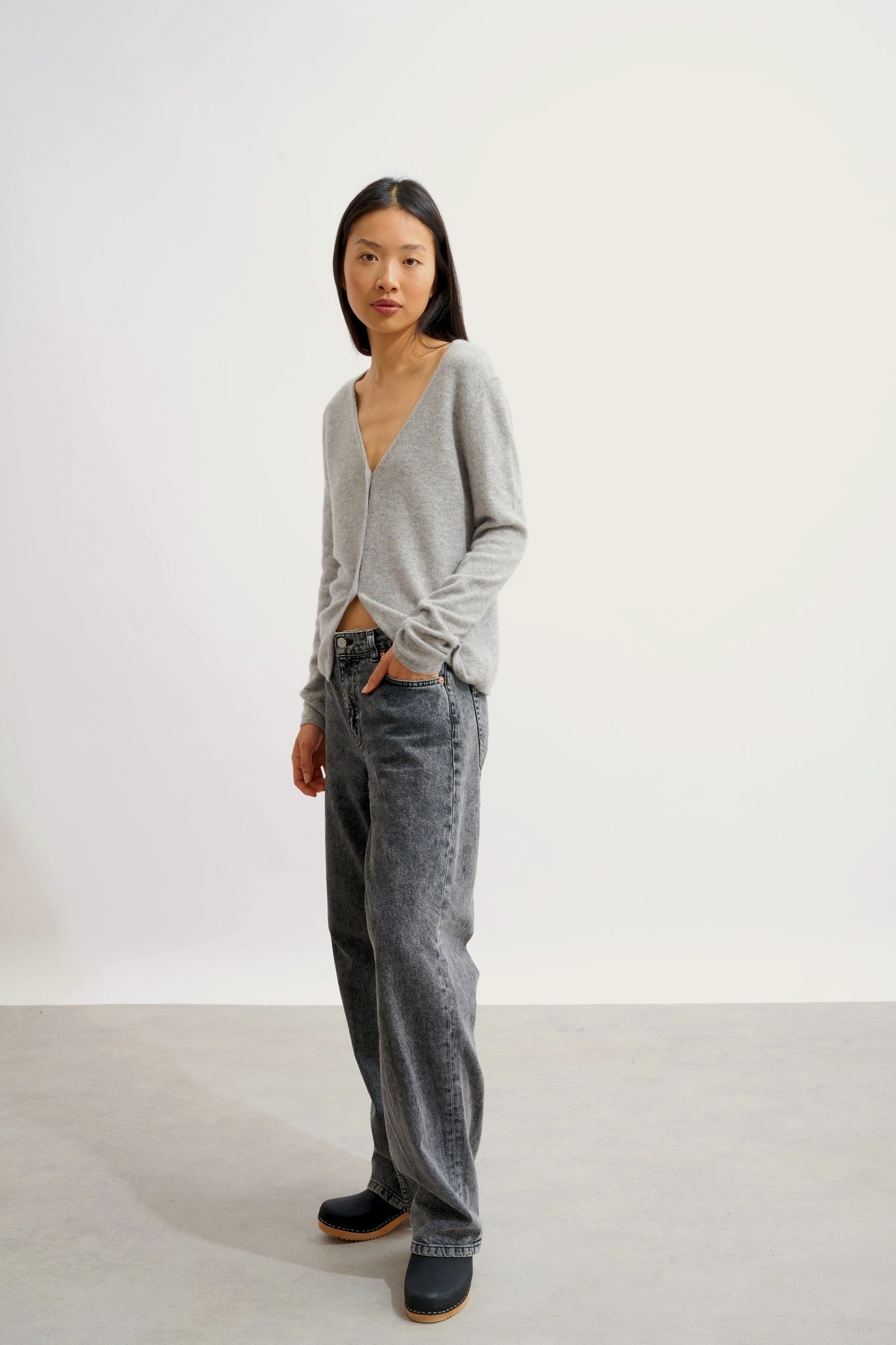 CHALAIS cardigan col v nuage chiné 100% cachemire