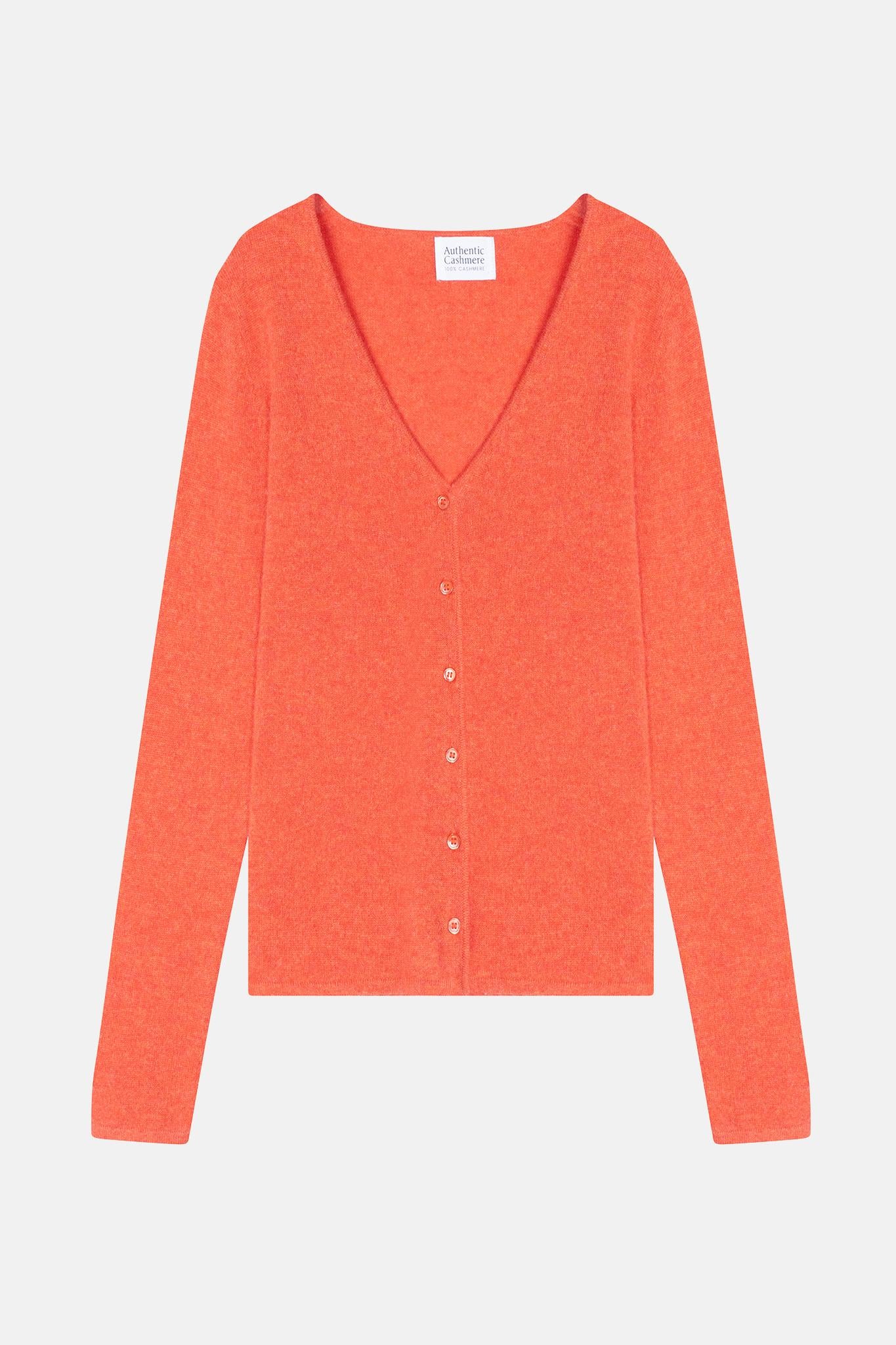 CHALAIS mottled orange v-neck cardigan 100% cashmere