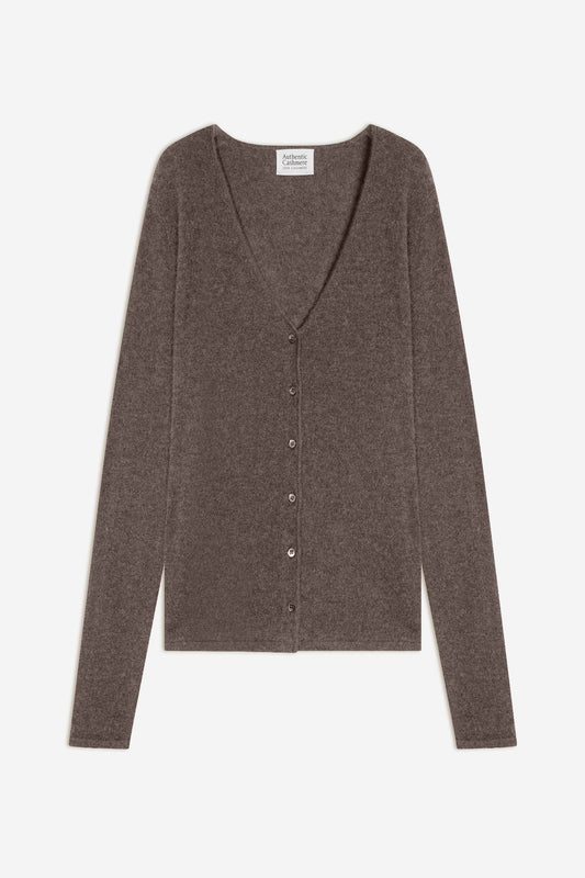 chalais cardigan col v taupe chiné 100% cachemire