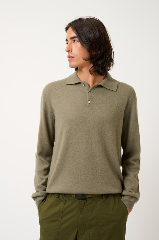 CHARVET polo manches longues army 100% cachemire