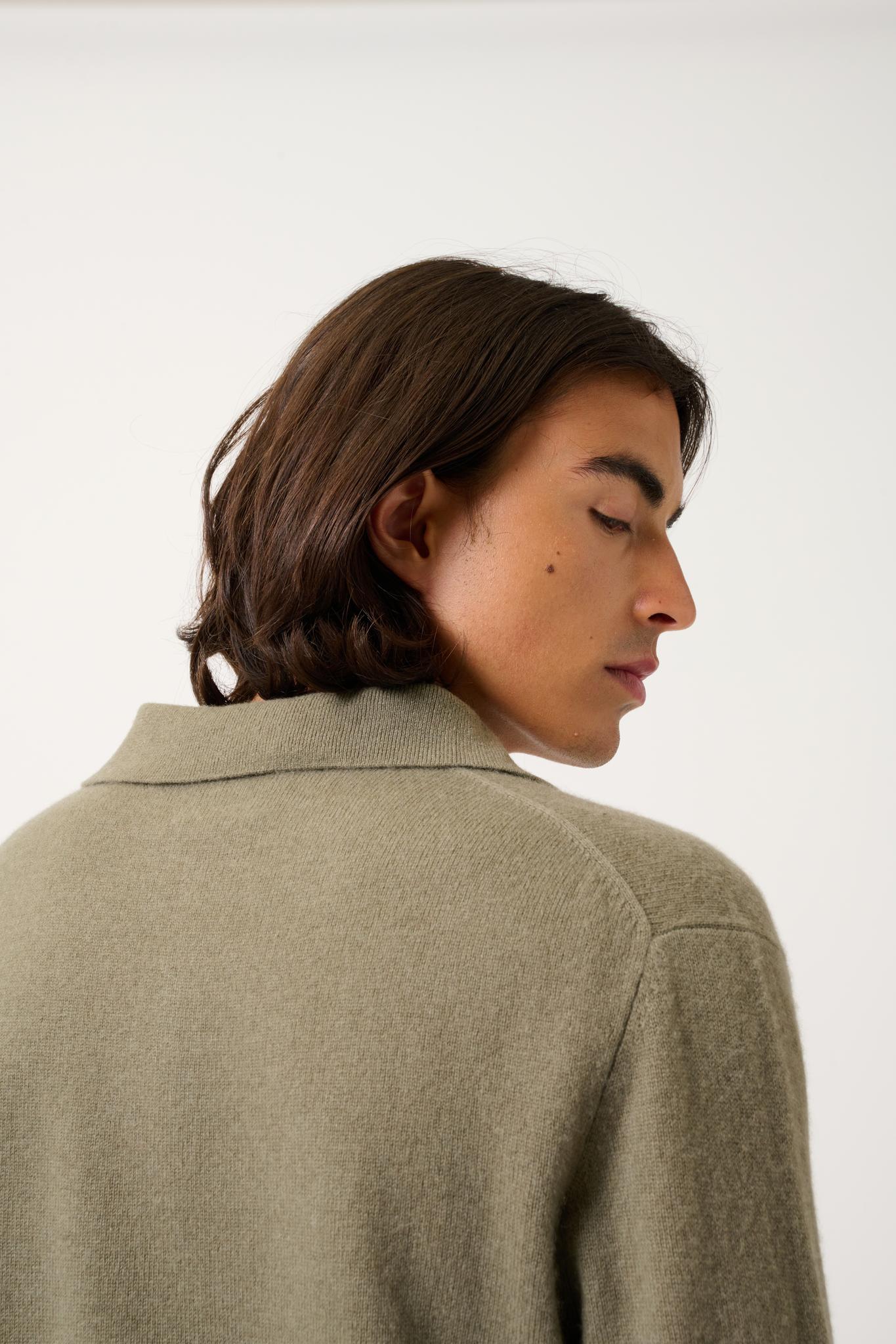 CHARVET Langarm-Poloshirt army 100% Kaschmir