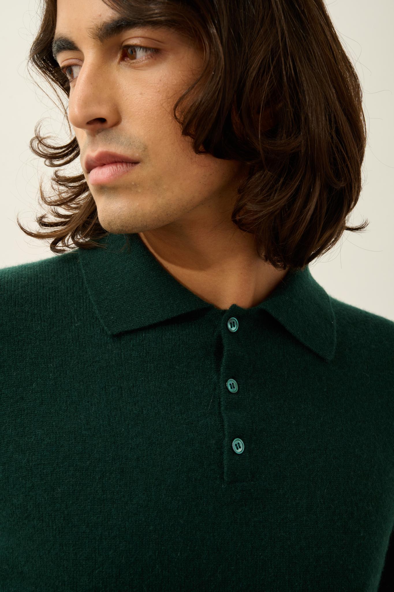 CHARVET long-sleeved polo cypress 100% cashmere