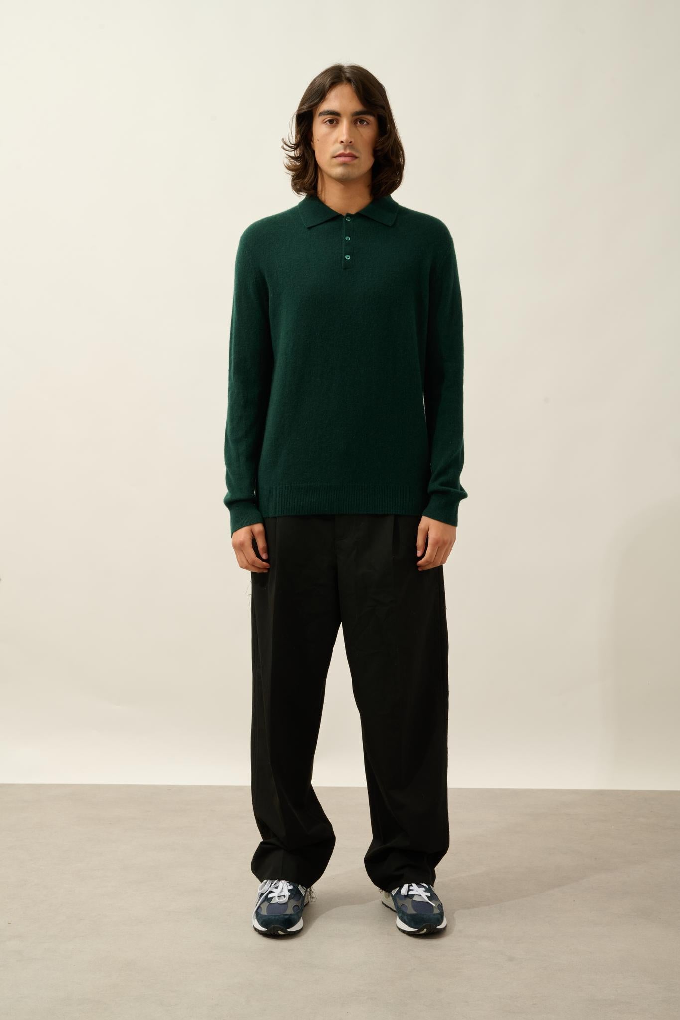 CHARVET long-sleeved polo cypress 100% cashmere