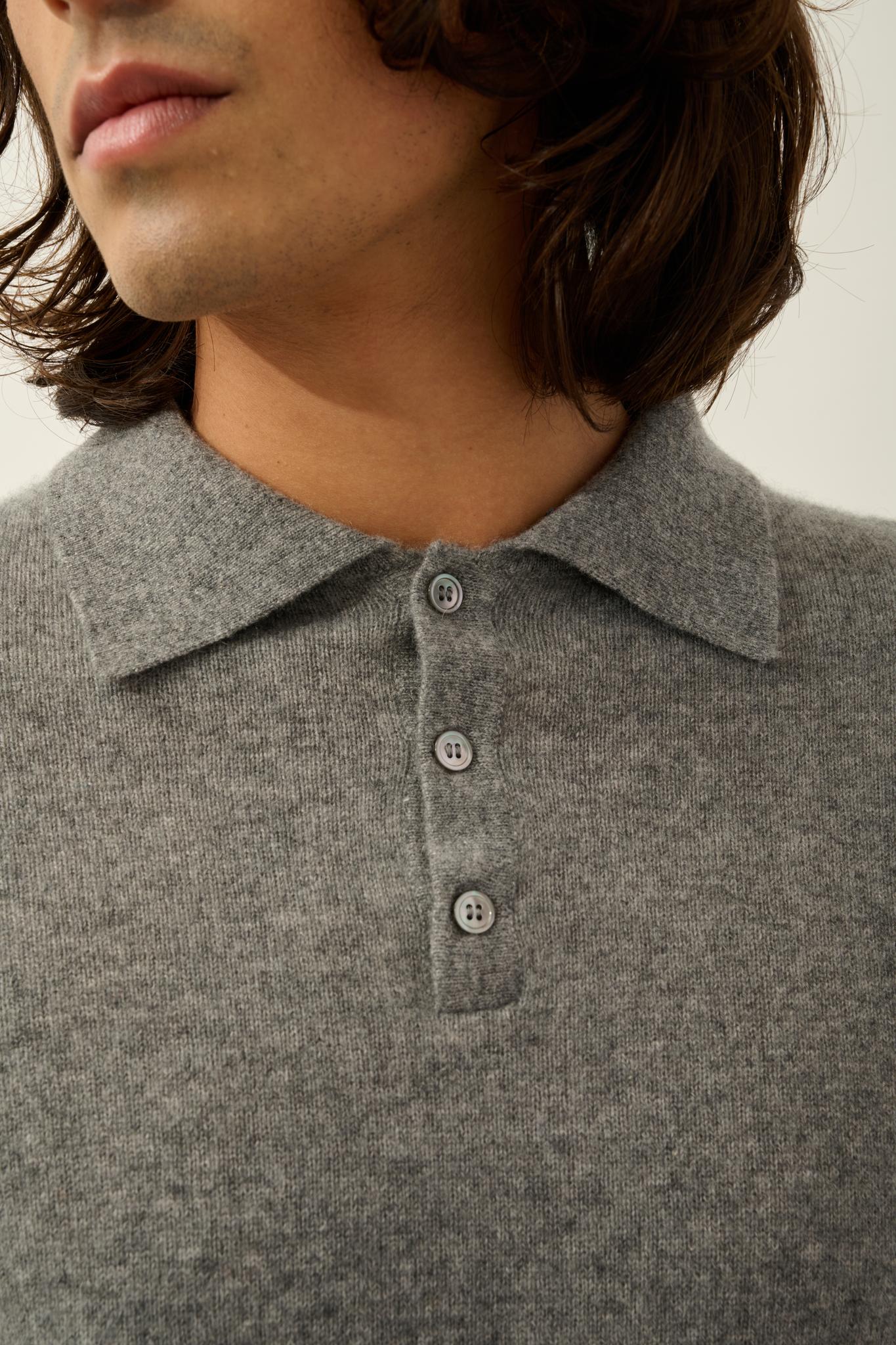 CHARVET polo manches longues flanelle chiné 100% cachemire