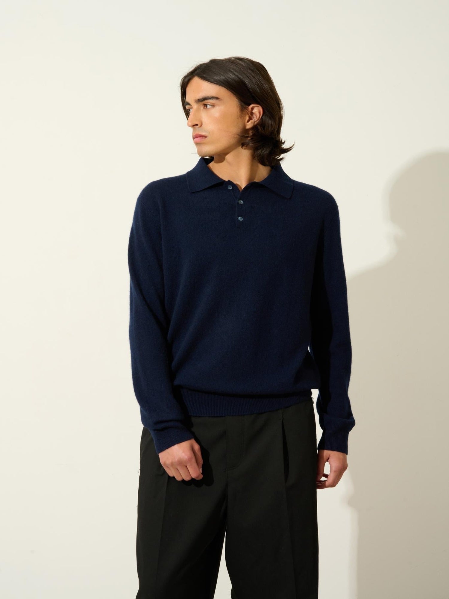 CHARVET long-sleeved polo navy 100% cashmere