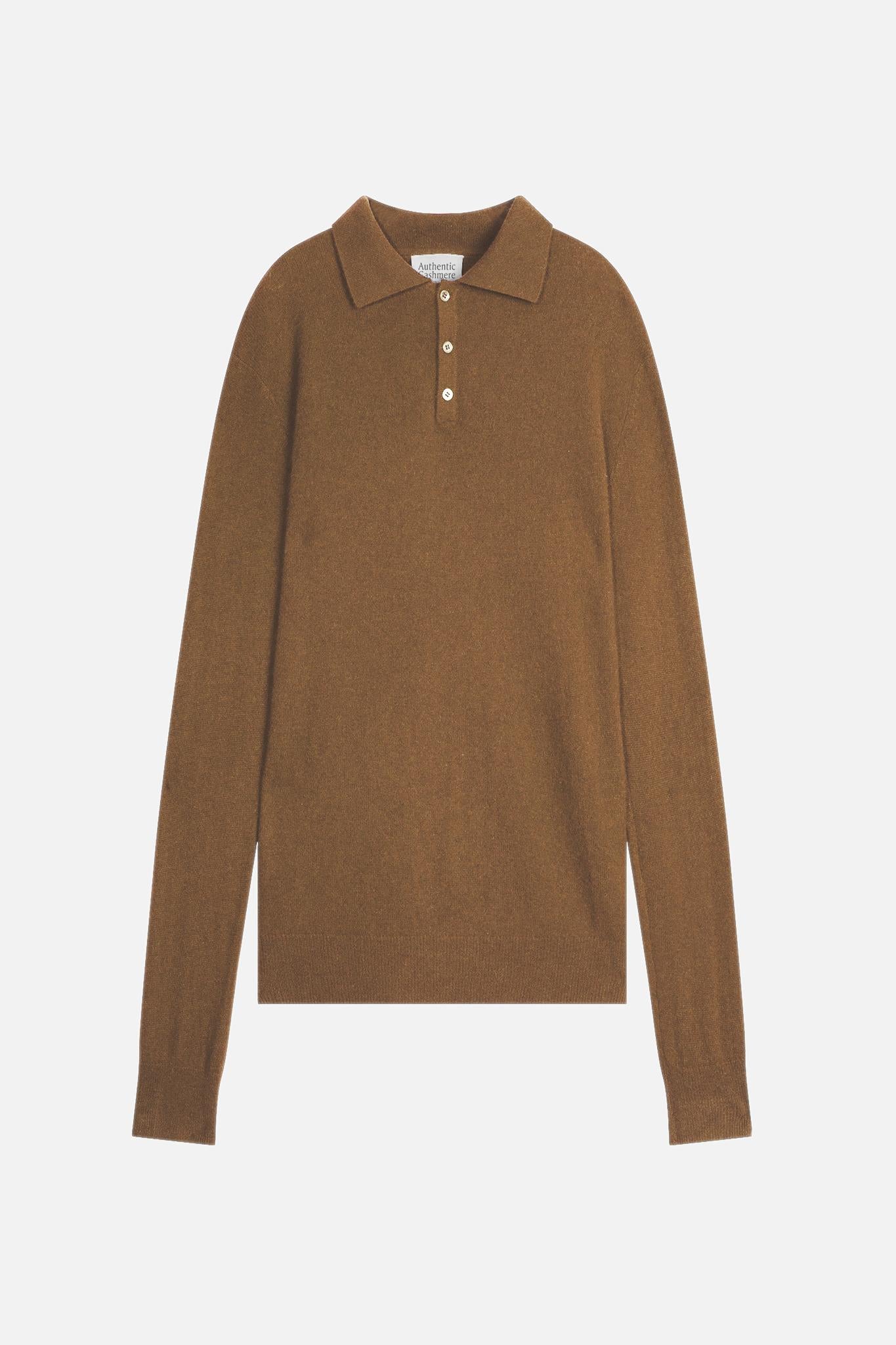 CHARVET haselnussfarbenes Langarm-Poloshirt aus 100 % Kaschmir