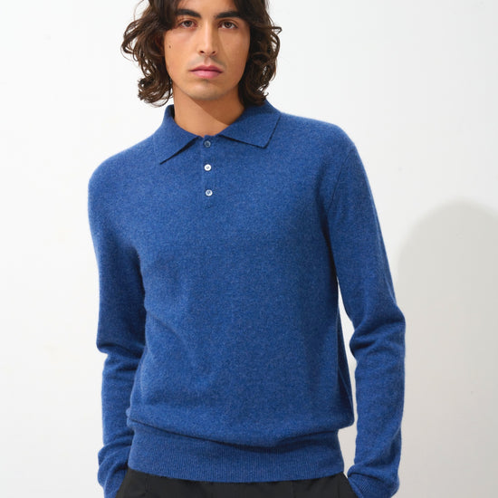 CHARVET polo long sleeves ocean chiné 100% cashmere Authentic