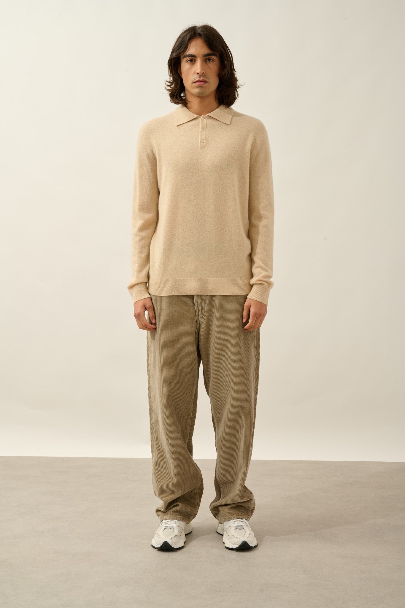 charvet polo manches longues sable 100% cachemire