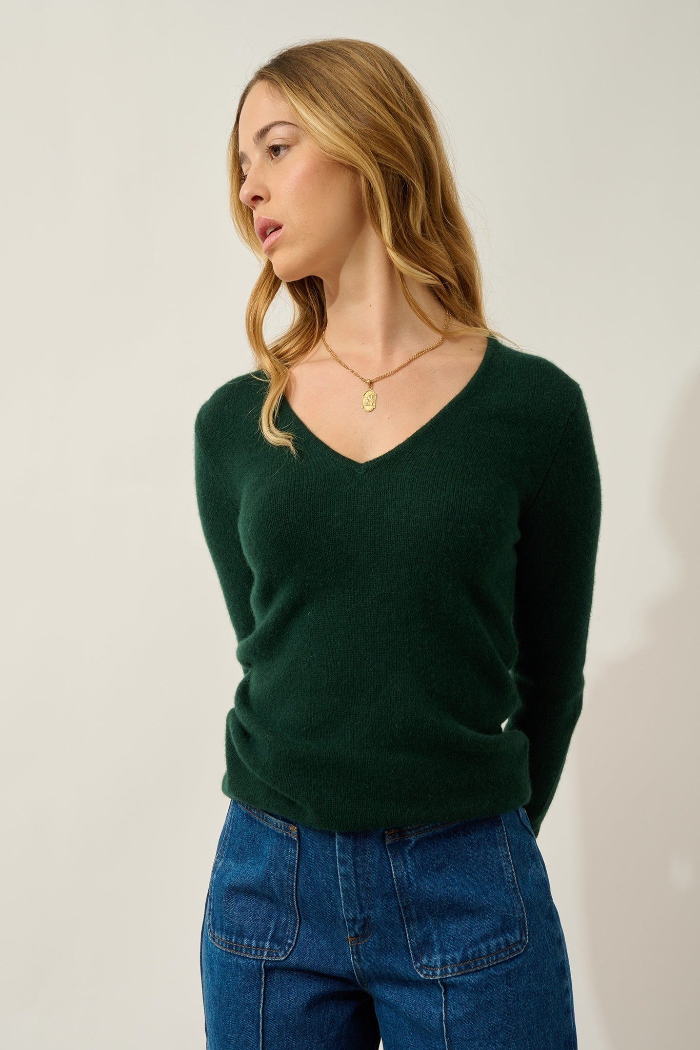 CHELSEA Pullover mit V-Ausschnitt 4 Fäden Zypresse 100% Kaschmir