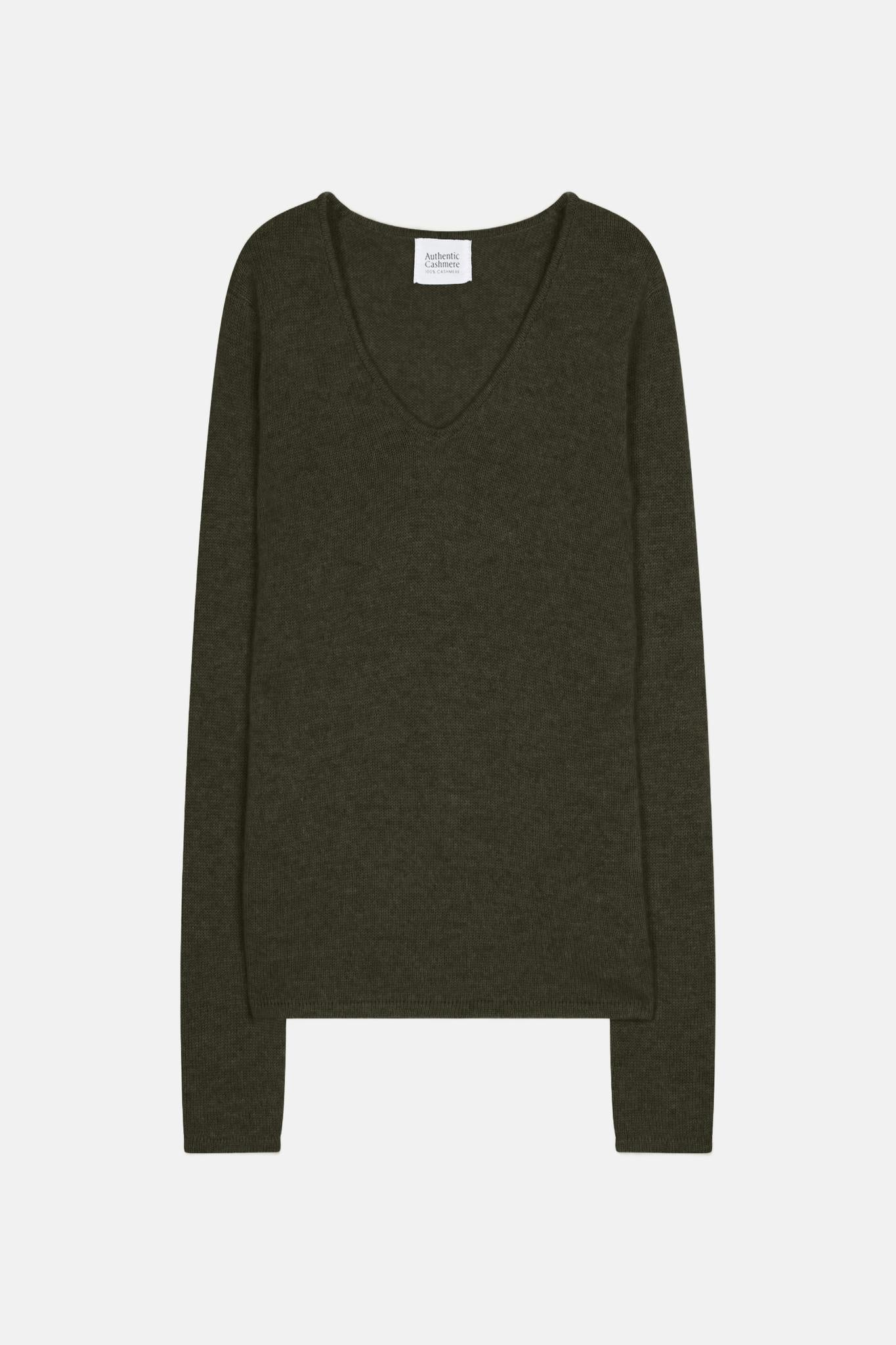 CHELSEA pull col v 4 fils kaki 100% cachemire