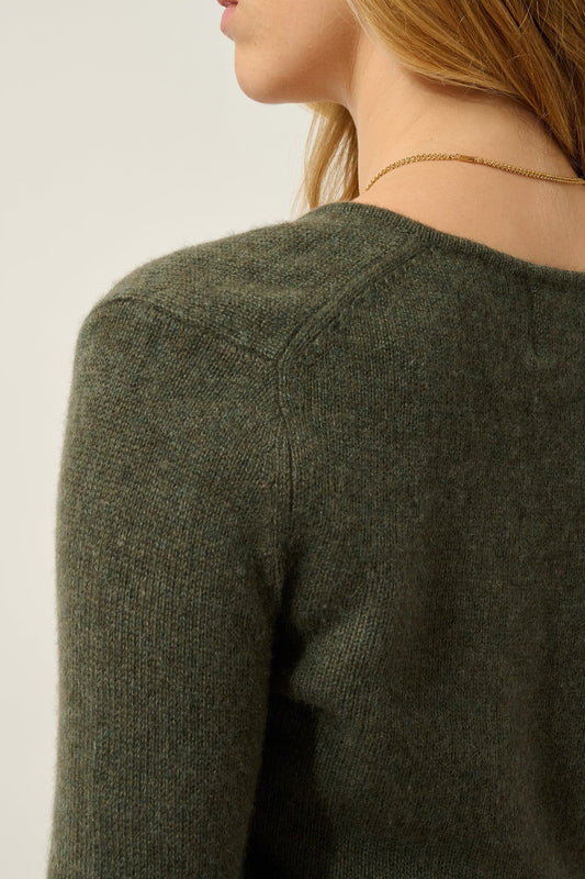 CHELSEA Pullover mit V-Ausschnitt 4 Fäden khaki meliert 100% Kaschmir