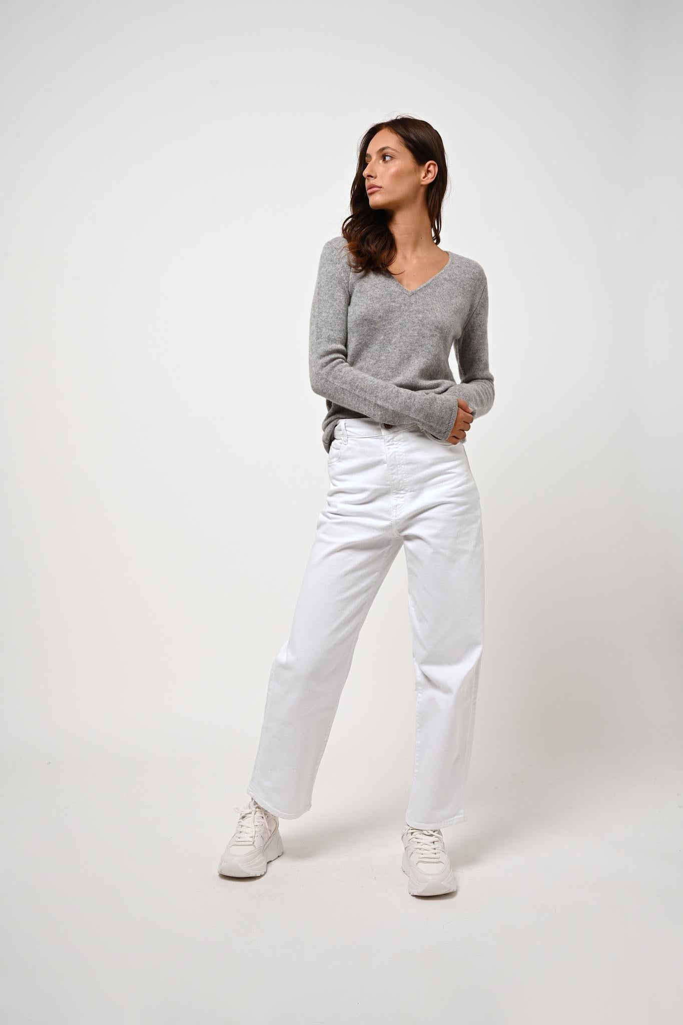 CHELSEA pull col v 4 fils nuage chiné 100% cachemire