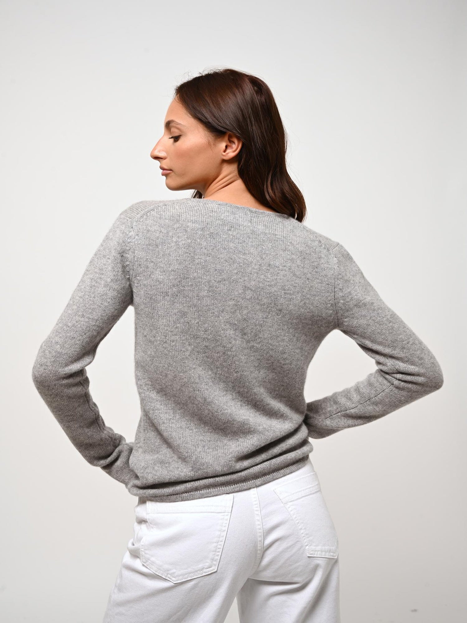 CHELSEA 4-thread v-neck sweater cloudy mottled 100% cashmere