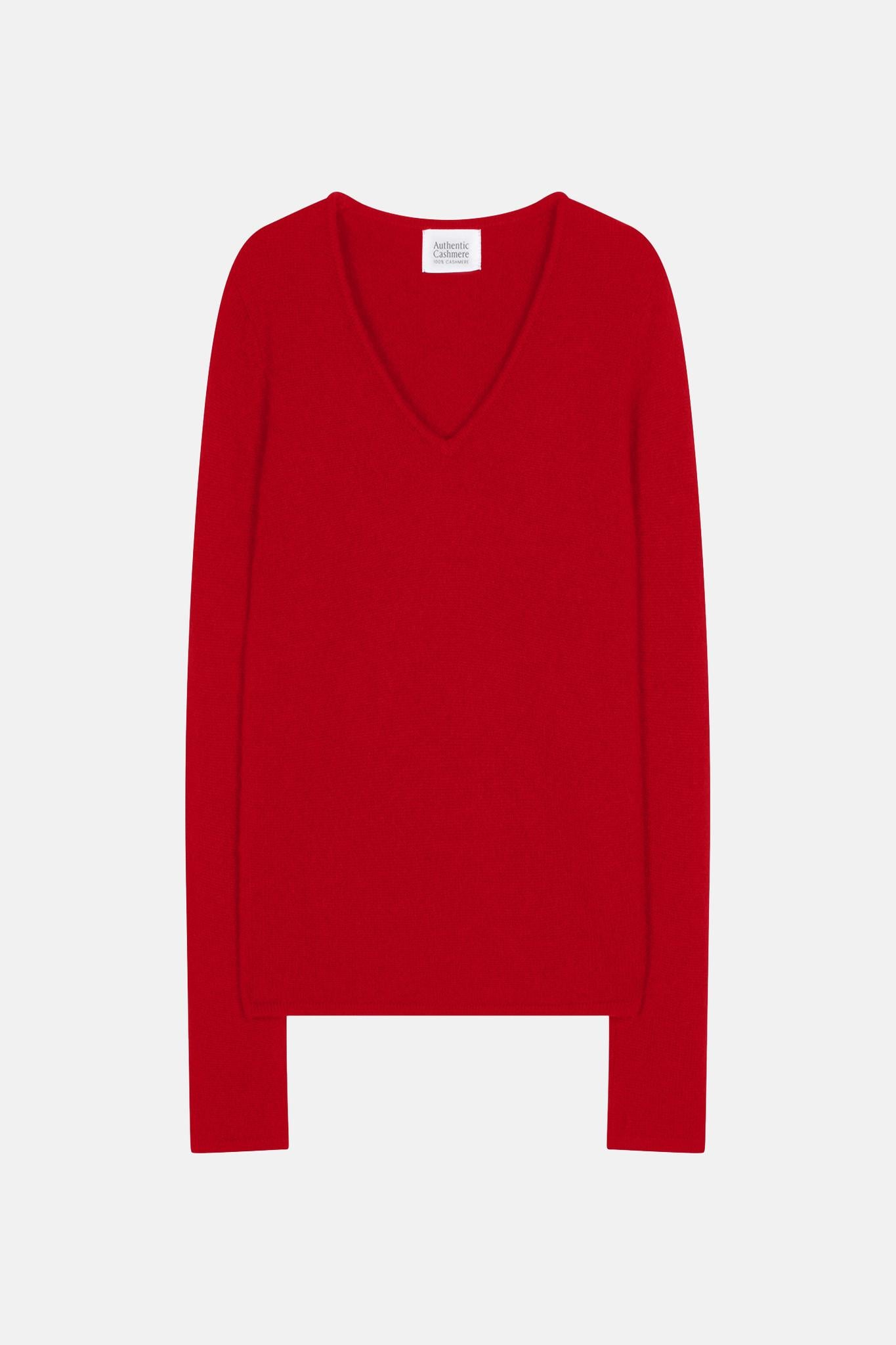 CHELSEA pull col v 4 fils rouge 100% cachemire