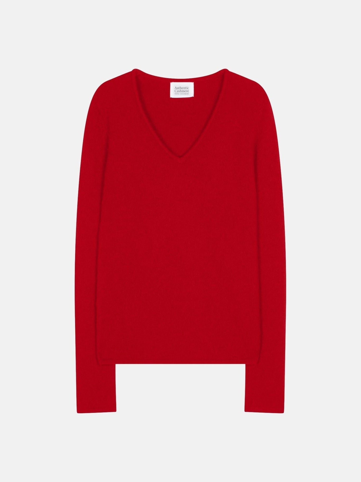 CHELSEA Pullover mit V-Ausschnitt 4 Fäden rot 100% Kaschmir