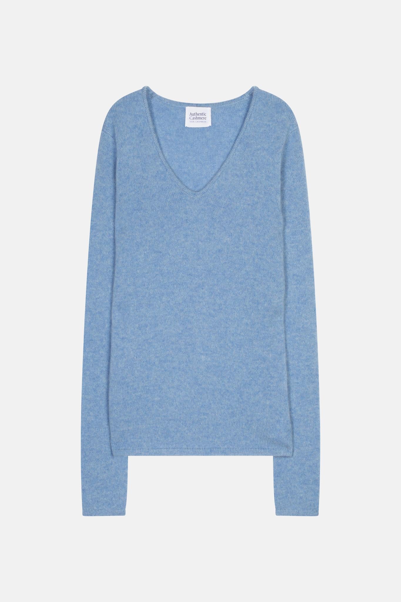 CHELSEA pull col v 4 fils sky 100% cachemire