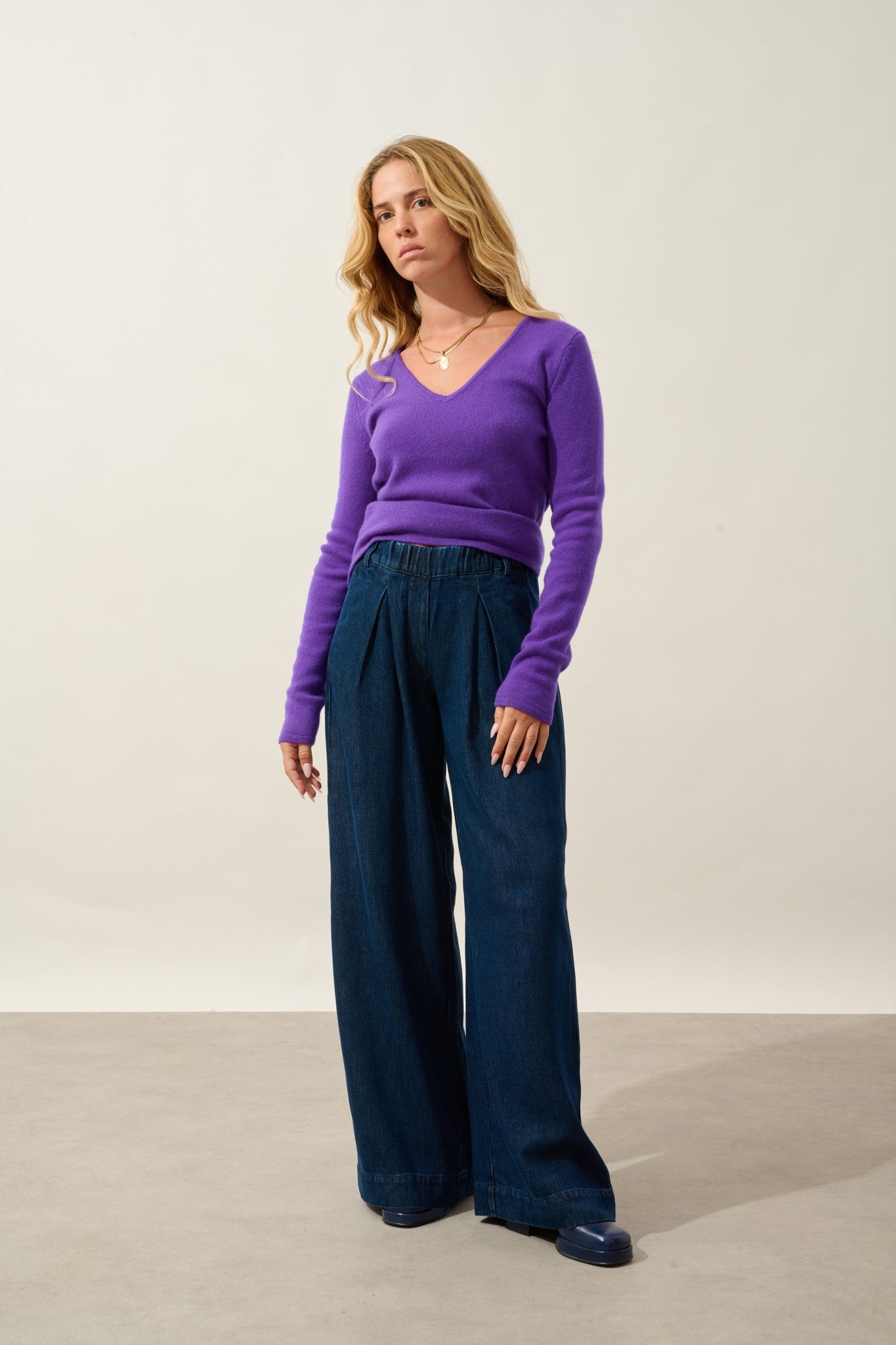 chelsea pull col v 4 fils ultra violet 100% cachemire