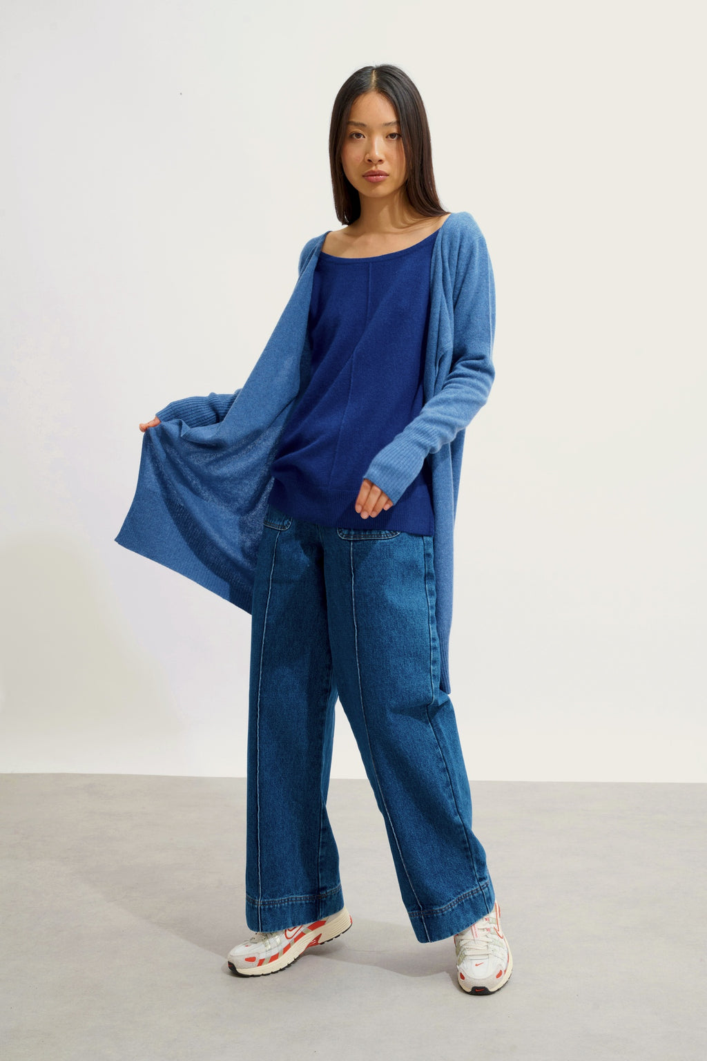 CHÉSERY veste longue bleu denim 100% cachemire
