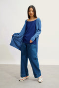 CHÉSERY veste longue bleu denim 100% cachemire