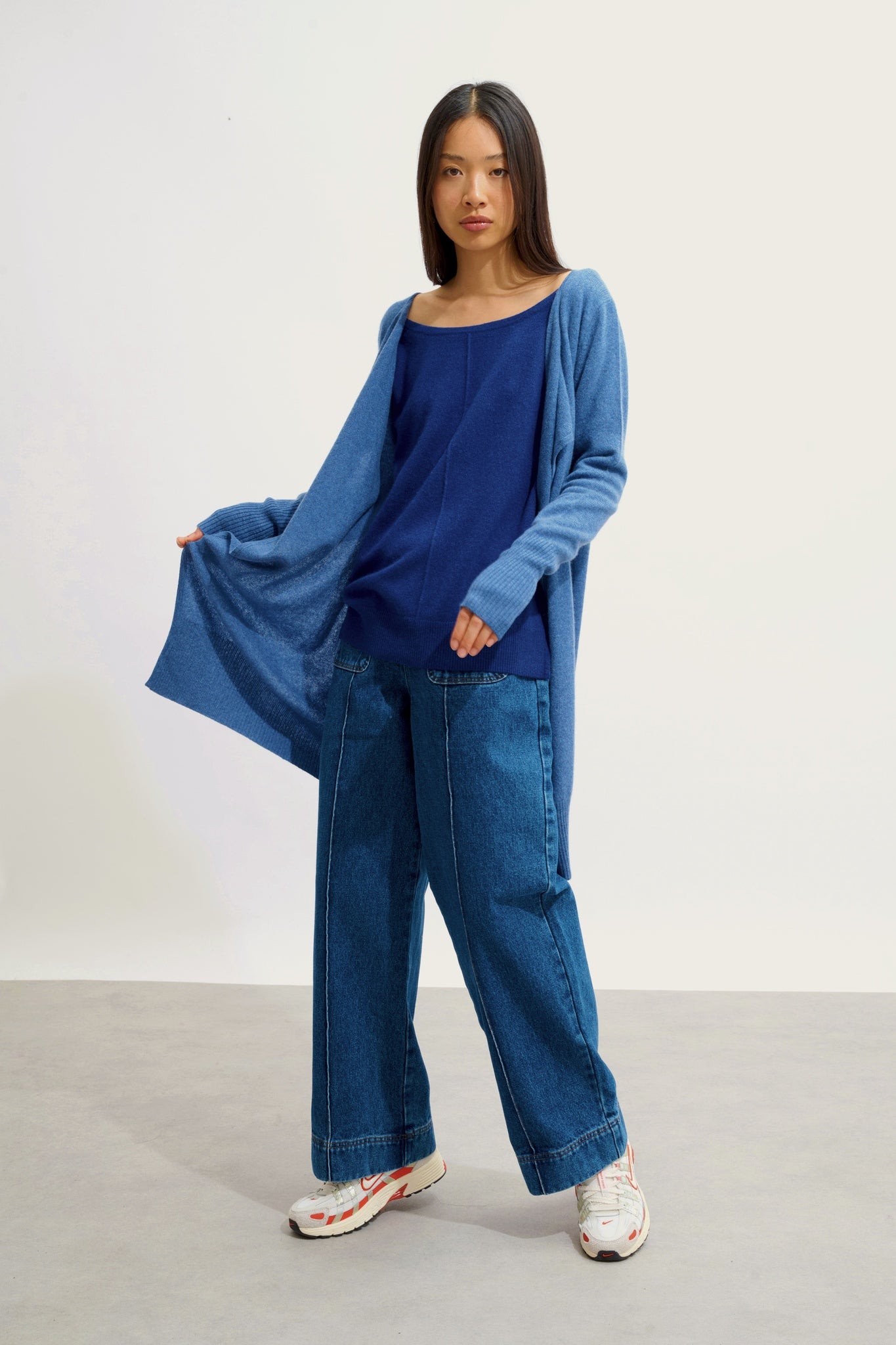 CHÉSERY veste longue bleu denim 100% cachemire