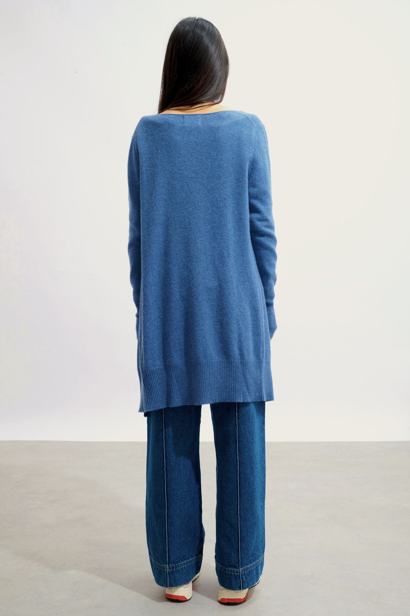 CHÉSERY veste longue bleu denim 100% cachemire