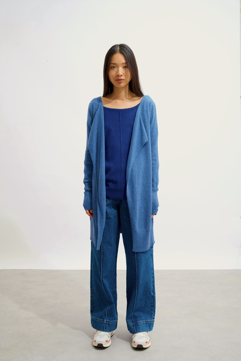 CHÉSERY veste longue bleu denim 100% cachemire