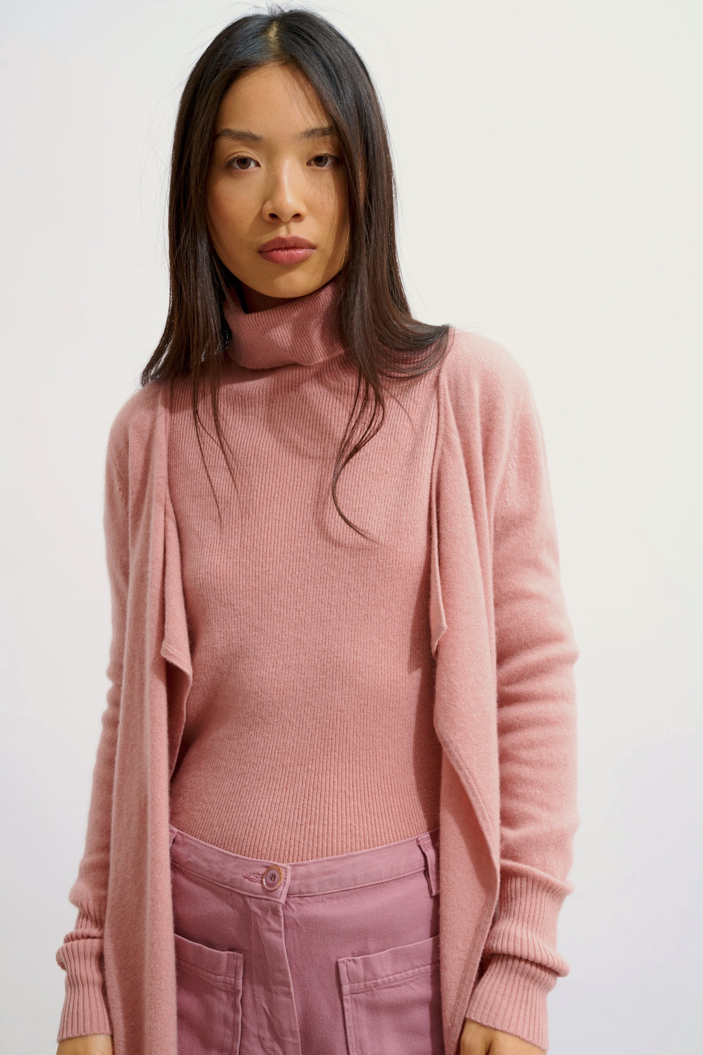 CHÉSERY veste longue bois de rose 100% cachemire