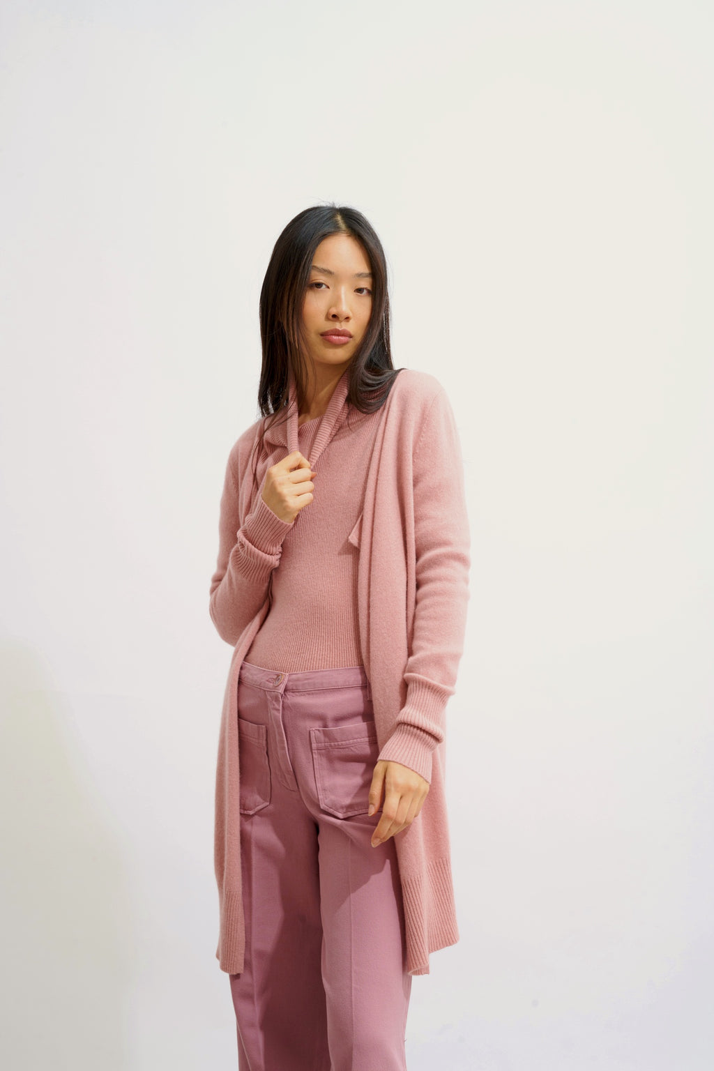 CHÉSERY veste longue bois de rose 100% cachemire