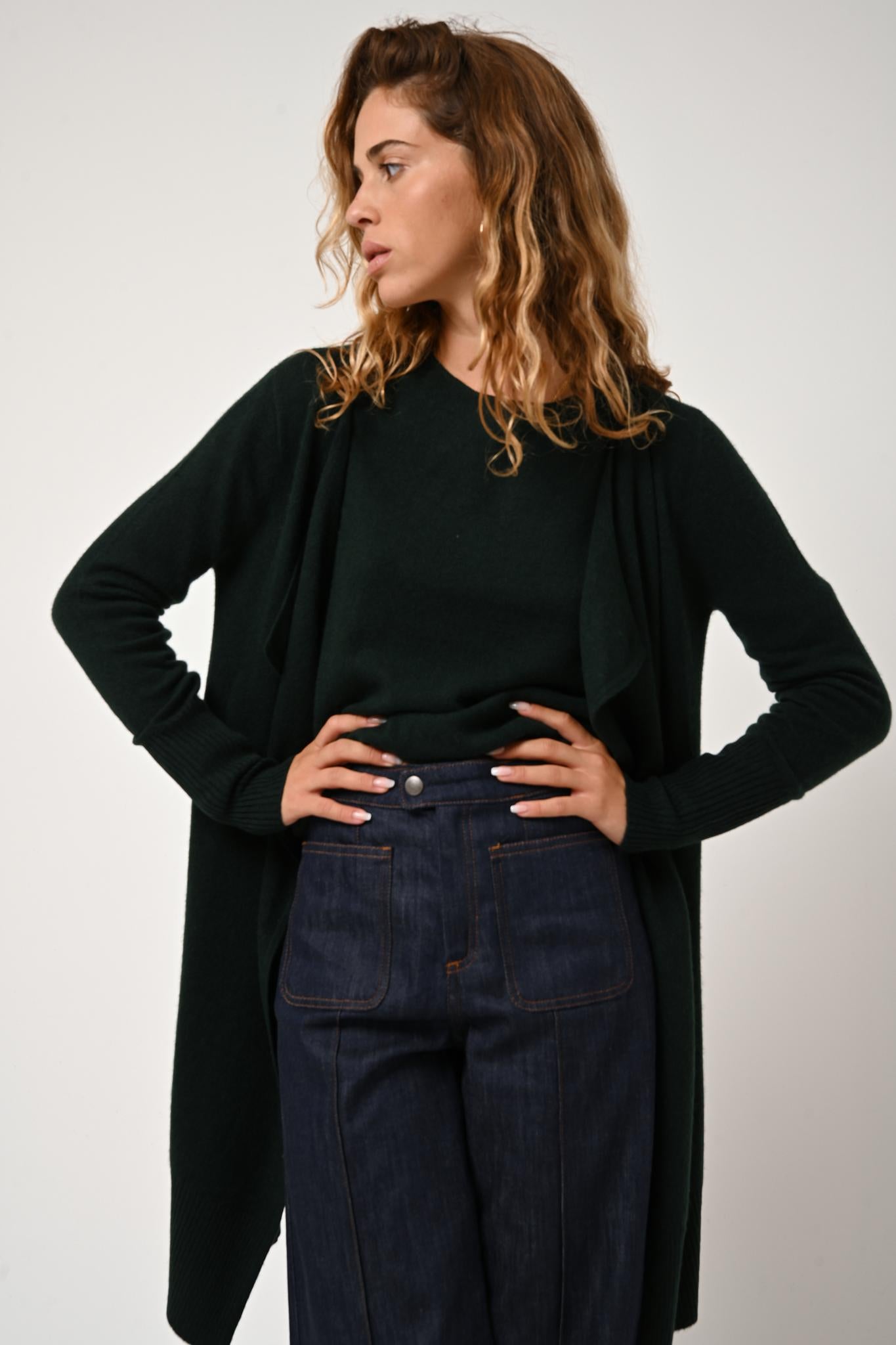 CHÉSERY lange Zypressenjacke 100% Kaschmir