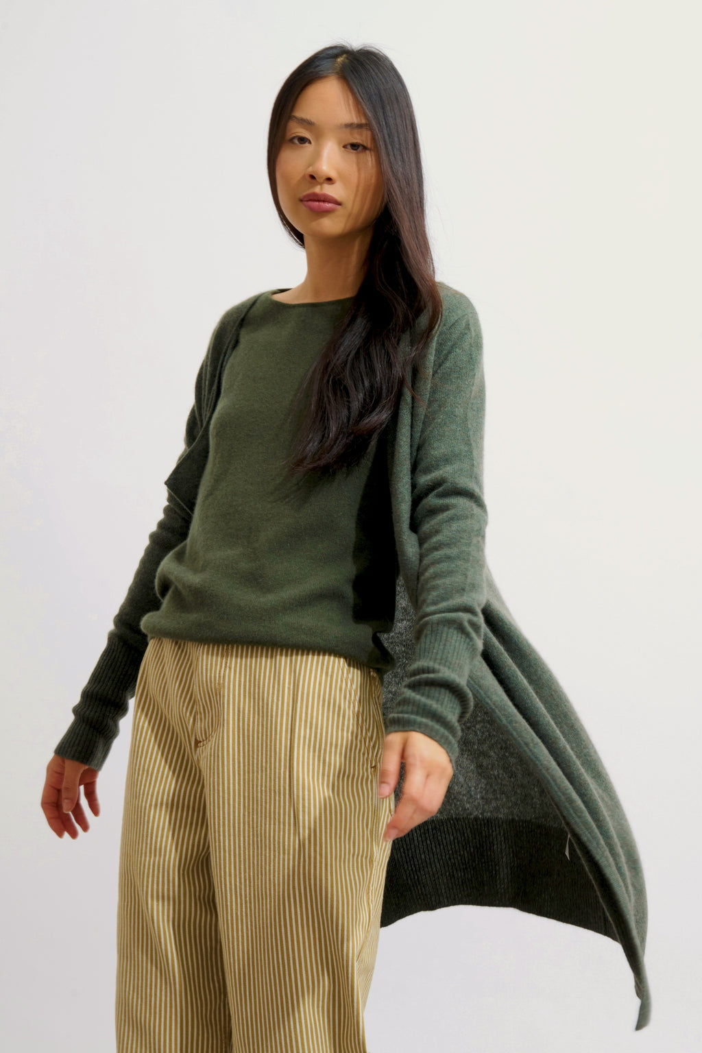 CHÉSERY veste longue kaki chiné 100% cachemire