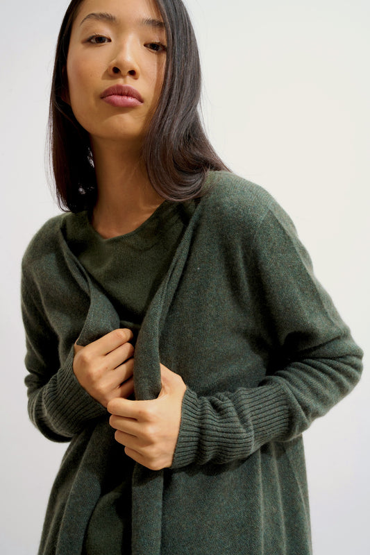 CHÉSERY Langjacke khaki meliert 100% Kaschmir